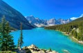 Moraine lake in the Rocky Mountains, Alberta, Canada Royalty Free Stock Photo