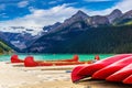 Canoes on Lake Louise, Banff Royalty Free Stock Photo