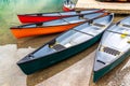 Canoes on Lake Moraine, Banff Royalty Free Stock Photo