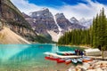 Canoes on Lake Moraine, Banff Royalty Free Stock Photo