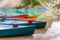 Canoes on Lake Moraine, Banff Royalty Free Stock Photo