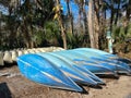 Canoes Lined Up For People To Rent At A State Park In Florida
