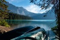 Canoes next to Emerald Lake Royalty Free Stock Photo