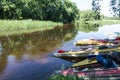 Canoes on the river-bank. Royalty Free Stock Photo