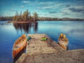 Canoes at Sawbill Lake BWCA in Fall Royalty Free Stock Photo