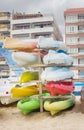 Canoes are stacked for storage for the winter Royalty Free Stock Photo