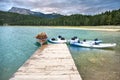 Canoes tied up at sunset,Black Lake ,Durmitor National Park,Montenegro,East Europe