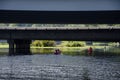 Canoes under 520 bridge Royalty Free Stock Photo