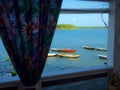 Canoes in the window Royalty Free Stock Photo