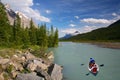 Canoing in Bow river in Banff National Park Royalty Free Stock Photo