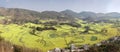 Canola field, rapeseed flower field with morning fog in Luoping, China, near Kunming Royalty Free Stock Photo