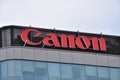 Canon logo, sign on the facade of Canon Polska building