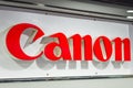 Canon, Optical products company, wordmark on the wall.