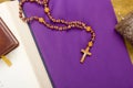 Canonical crucifix on the purple fabric Royalty Free Stock Photo