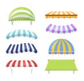 Canopy colour striped set. Stylish multicolored awnings shelter green from rain sun necessary blue accessory cafe retail Royalty Free Stock Photo