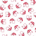 A canopy, a red tent with a white dome. Seamless watercolor pattern. Tent, market stall, circus. Royalty Free Stock Photo