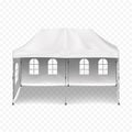 Canopy tent with back, side walls and clear windows. Blank white gazebo. Outdoor summer event portable marquee