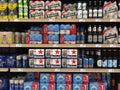 Cans and bottles of beer at liquor store