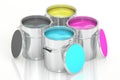 Cans with color paint, CMYK concept. 3D rendering Royalty Free Stock Photo