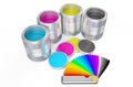 Cans with color paint and pantone color palette guide Royalty Free Stock Photo