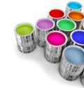 Cans with colorful paints Royalty Free Stock Photo