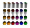 Cans with different colors of paints in different angles on a white background Royalty Free Stock Photo