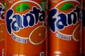 Cans of Fanta Orange Soda