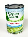 Cans of Green Giant Sweet Peas on White Background Royalty Free Stock Photo
