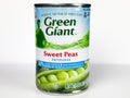 Cans of Green Giant Sweet Peas on White Background