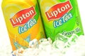 Cans of Lipton Ice Tea drink isolated on white background. Royalty Free Stock Photo