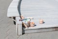 Cans of paint are on the sidewalk. Painting repairs, sidewalk painting are carried out Royalty Free Stock Photo