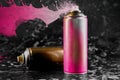 Cans of spray paint on black marble background Royalty Free Stock Photo