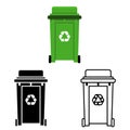 Cans trash garbage separation recycling isolated flat lineart silhouette design icons set vector illustration Royalty Free Stock Photo