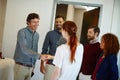 We cant wait to hear your ideas. a young businesswoman being introduced to her new coworkers in the office. Royalty Free Stock Photo