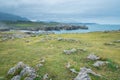 Bufones de Pria, moody coastal landscape, Asturias, Northern Spain. Royalty Free Stock Photo