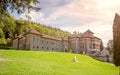 Cantacuzino Castle in neo romanian architectural style in Busteni on a sunny day at dusk