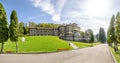 Cantacuzino Castle in Busteni city of Romania in a wide angle view