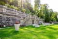 Cantacuzino Palace royal courtyard on a green sunny day