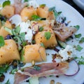 Cantaloup and pancetta salad Royalty Free Stock Photo