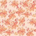 Cantaloupe color abstract sketch style fun floral seamless pattern Royalty Free Stock Photo