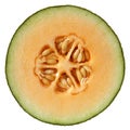 Cantaloupe melon cut half in crosswise saw the seeds on light orange flesh. Royalty Free Stock Photo