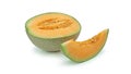 Cantaloupe melon cut and slice piece, Isolated on white background. Royalty Free Stock Photo