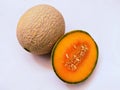 Cantaloupe melon fruit rock-melon muskmelon sweet-melon ambrosia-melon panspek kharbooja cantalupo cucumis melo reticulatus photo Royalty Free Stock Photo