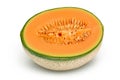 Cantaloupe melon half isolated on white background with clipping path and full depth of field. Royalty Free Stock Photo