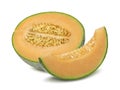 Cantaloupe melon half and pieces isolated on white Royalty Free Stock Photo