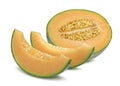 Cantaloupe melon and pieces horizontal isolated on white Royalty Free Stock Photo