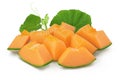 Cantaloupe melon pieces isolated on white background with full depth of field. Royalty Free Stock Photo