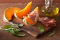 Cantaloupe melon with prosciutto. italian appetizer Royalty Free Stock Photo