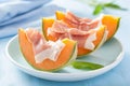 Cantaloupe melon with prosciutto. italian appetizer Royalty Free Stock Photo
