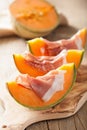 Cantaloupe melon with prosciutto. italian appetizer